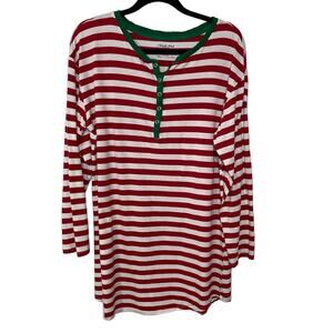 North Pole Trading Co. Pajama Top Long Sleeve Christmas Womens Striped Red L